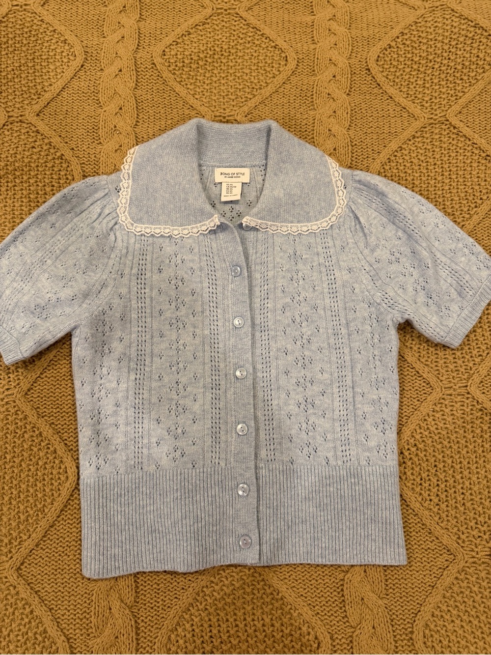 Vintage-Inspired Baby Blue Knit Cardigan Top size XS